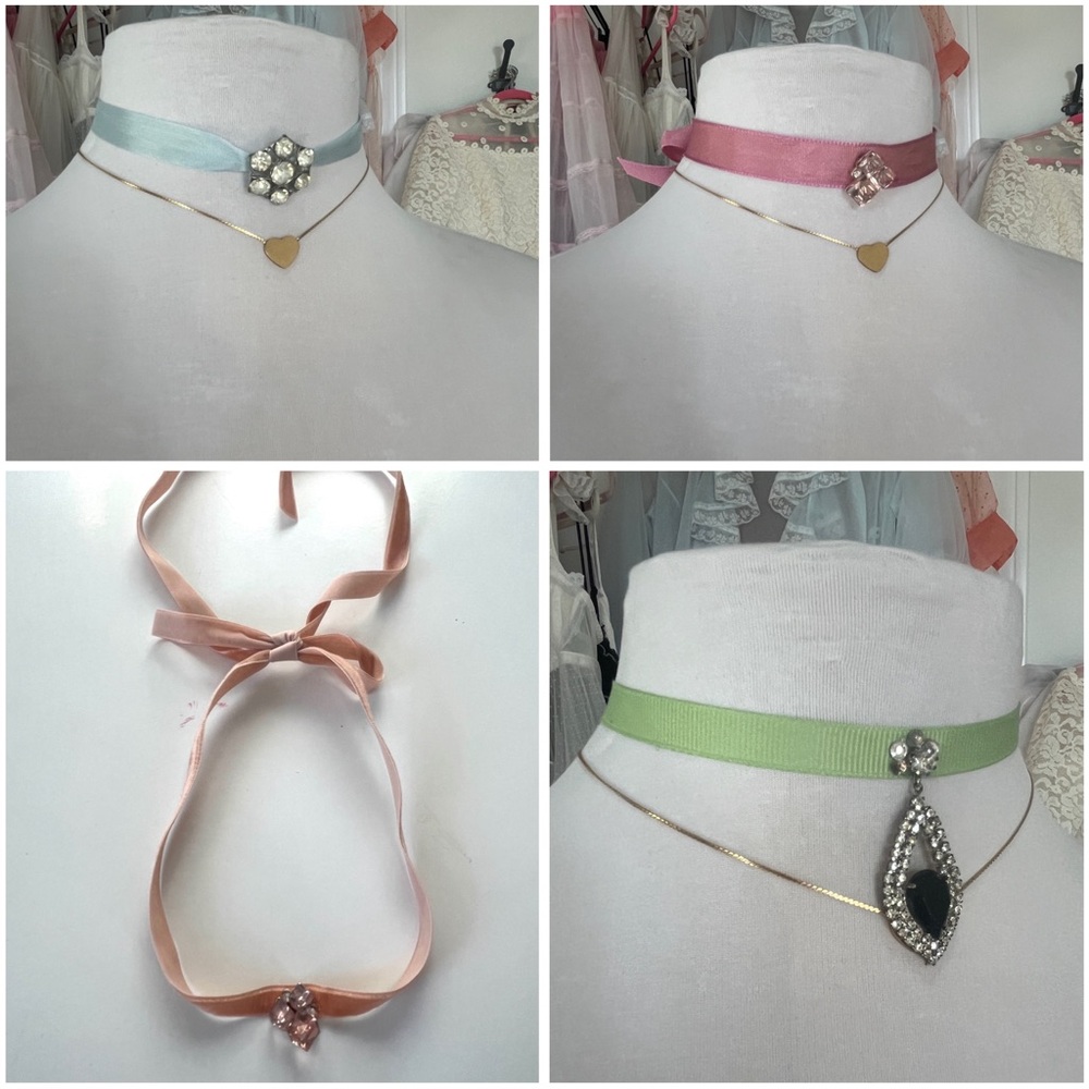 Free People 💗 LOT of 4 Marie Antoinette style vintage silk ribbon chokers